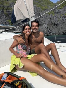 A happy couple enjoying time together aboard Maria